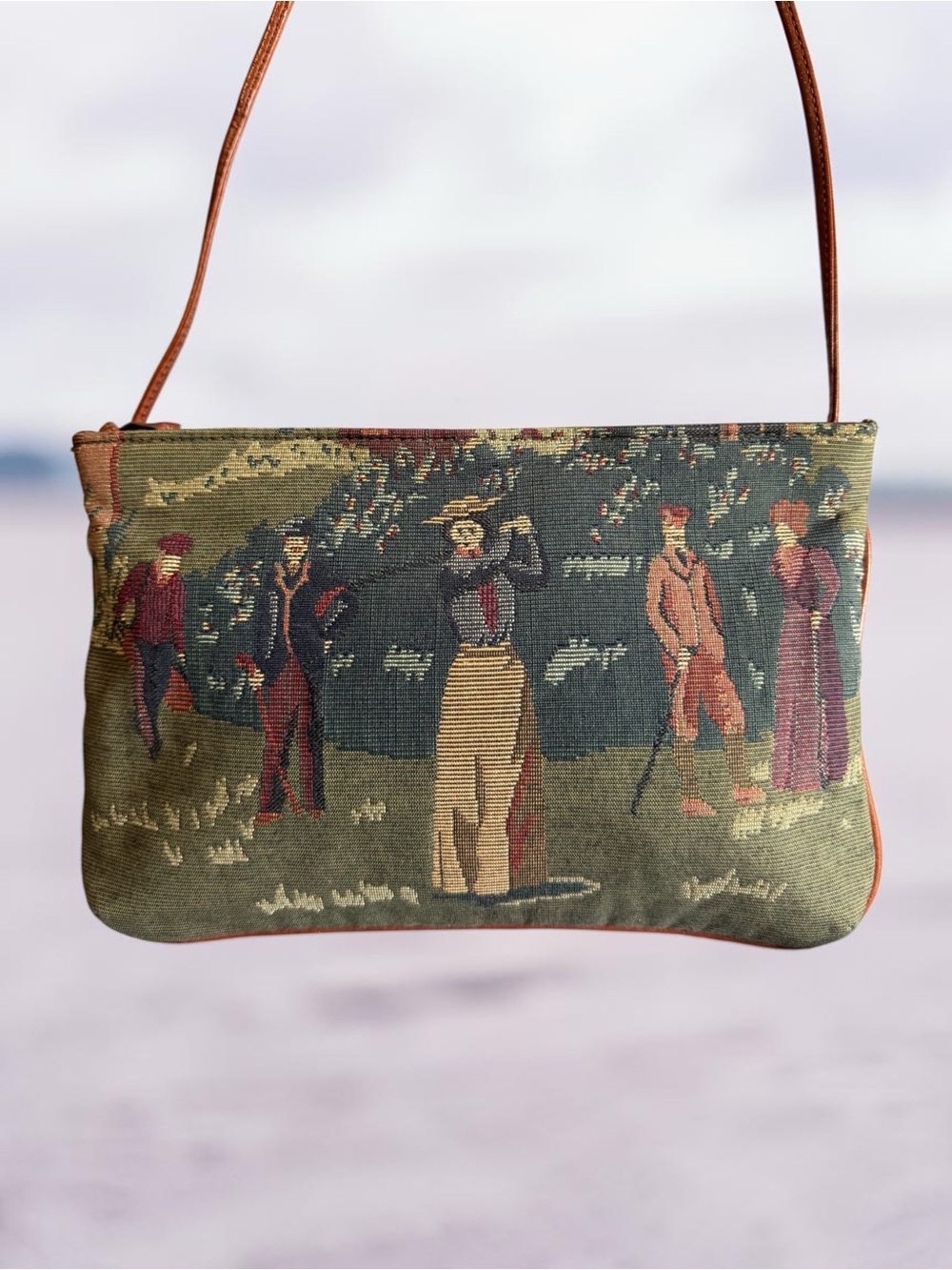 Leyland & Taylor Vintage Woven Tapestry Golf Pouch Bag Leather Trim Retro 90s